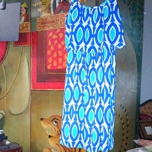 Peach Love Cream Asymmetrical Blue and White Dress